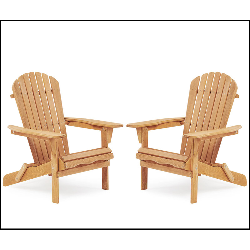 Light Brown Wooden Folding Adirondack Chairs with Arms, Set of 2