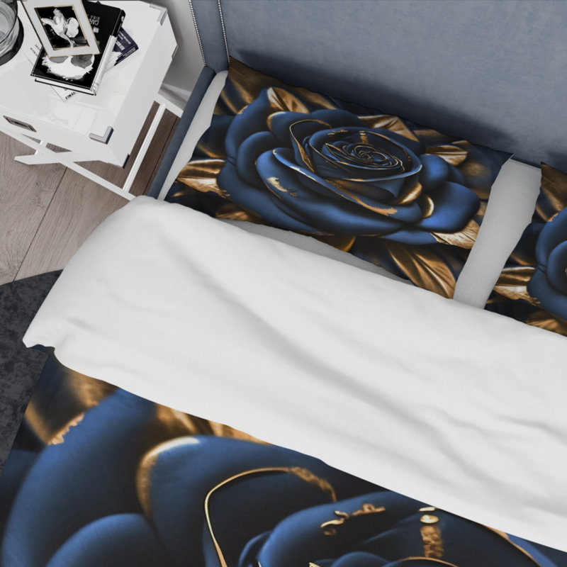Ensemble de housse de couette en microfibre / polyester Gilded Rose In Kings Blue II