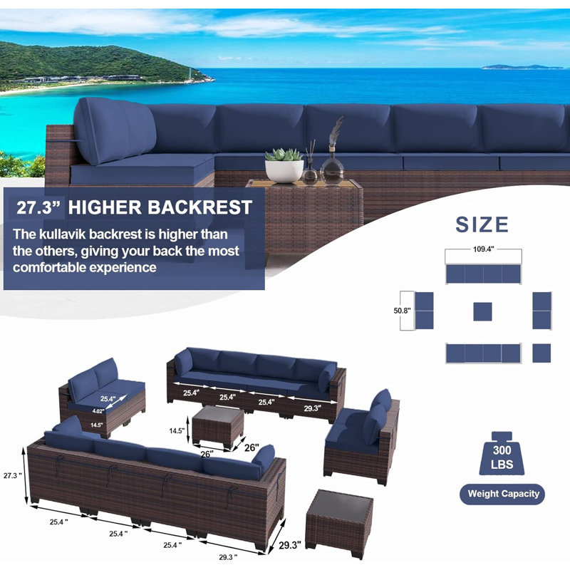 Demaio 14-Piece Rattan Sectional Seating Group With Cushions Modular Outdoor Furniture Set For Patio Garden And Poolside