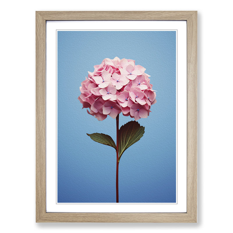 Hydrangea Minimalism Art - Framed Print, 64cm H x 46cm W x 2cm D, Oak Framed