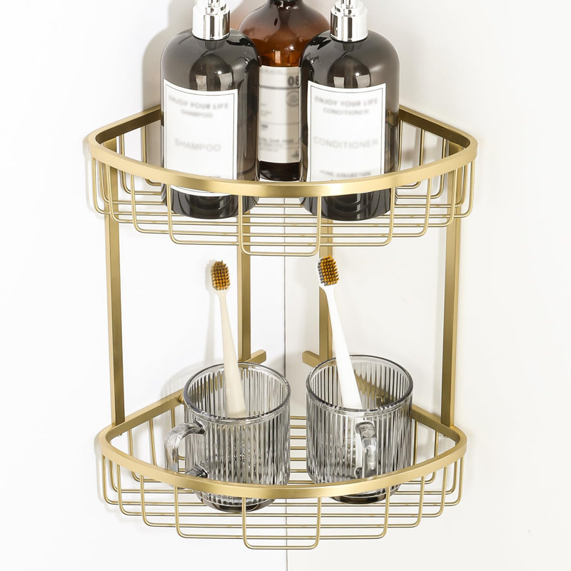 Wall Mounted Required Stainless Steel Shower Caddy, Gold