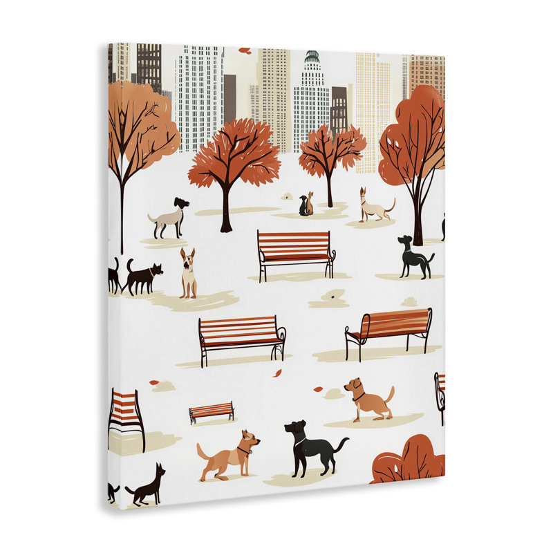 «Autumn City Park Dogs», conception par Arlington Prints, H 20 po x l 16 po