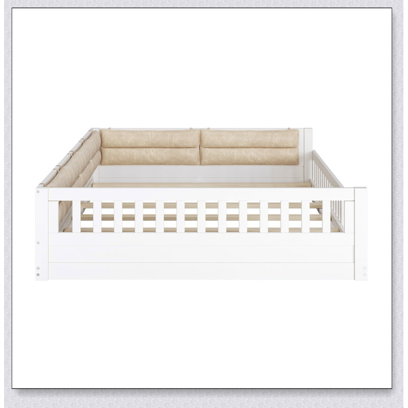 Lit tapissier en bois avec garde-corps et coussin Laclair