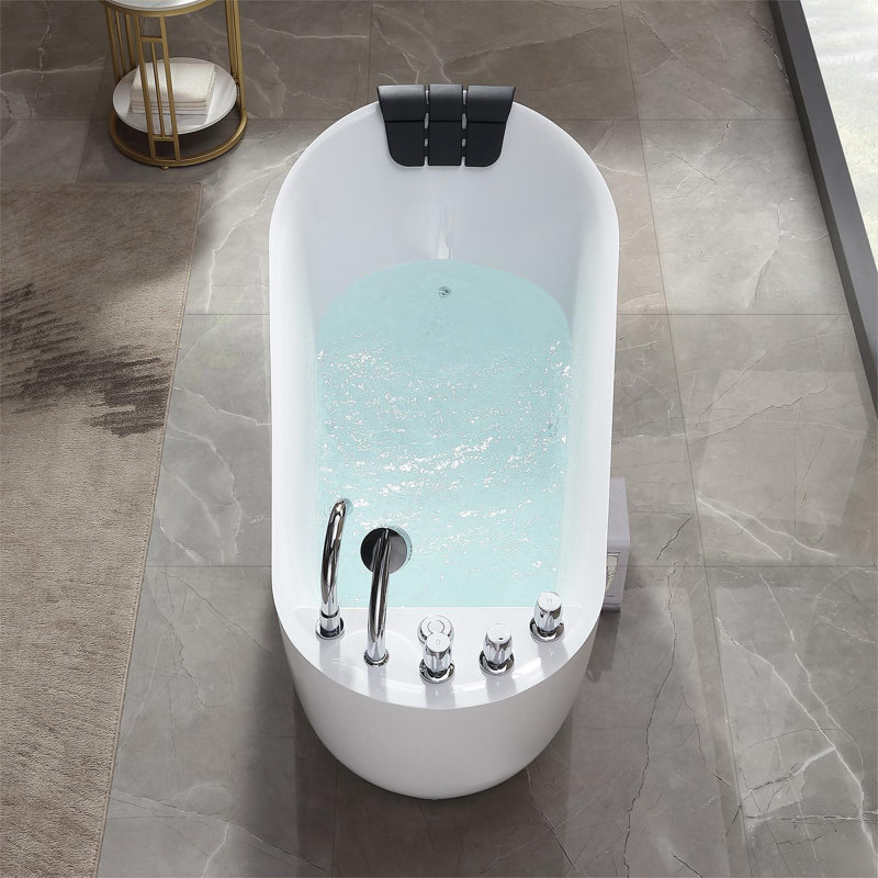 67'' Glossy White Acrylic Freestanding Whirlpool Bathtub