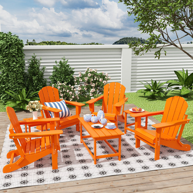 Laguna Foldable Outdoor Adirondack Chair With Table, Orange