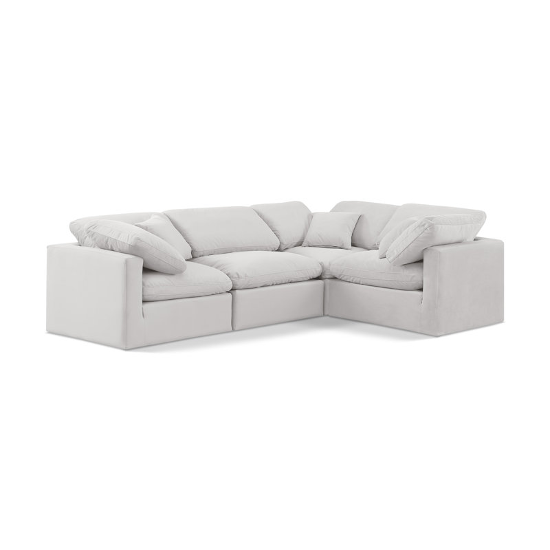 Itala Velvet L-Shaped Sectional Reversible, Cream Velvet