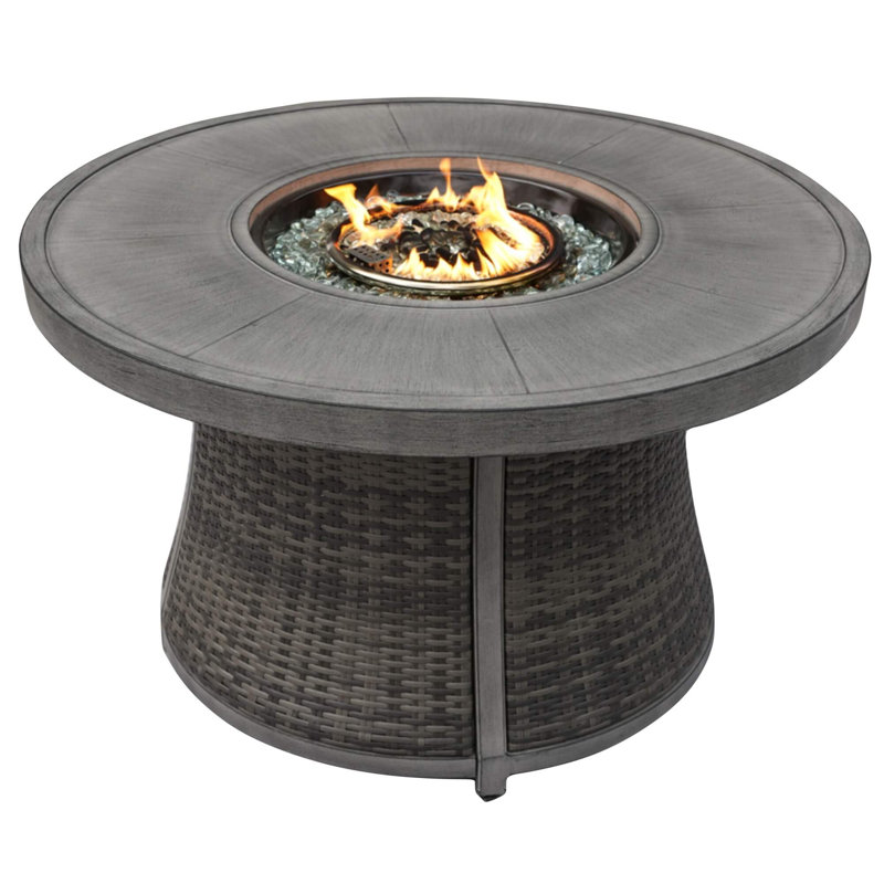 Outdoor 42" Round Gas Fire Pit Table – Aluminum Frame & Rattan Base