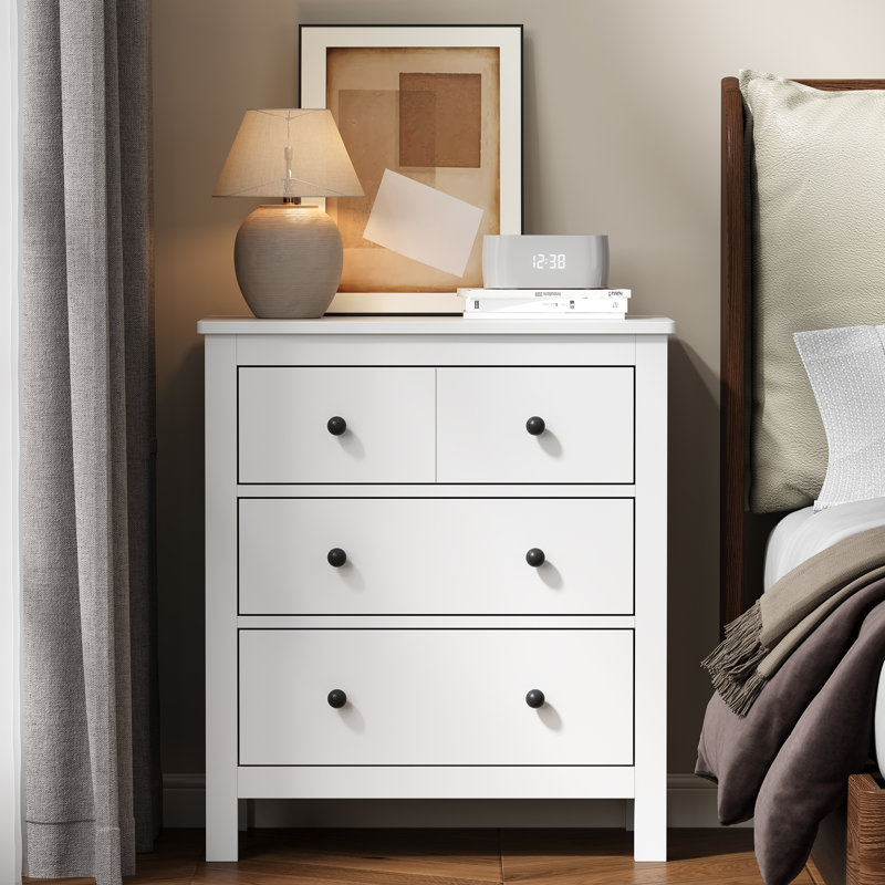Table de chevet 3 tiroirs, coffre de rangement en bois 23,6 po, Blanc