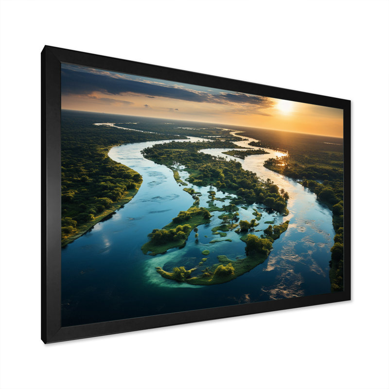 Delta de l'Okavango, Botswana II sur toile, H 30 po x l 40 po x P 1,5 po, Cadre photo noir