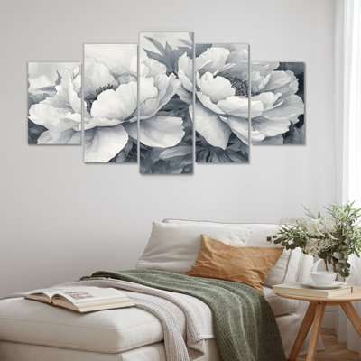 Pivoines en gris classique II - art mural sur toile - diamant traditionnel