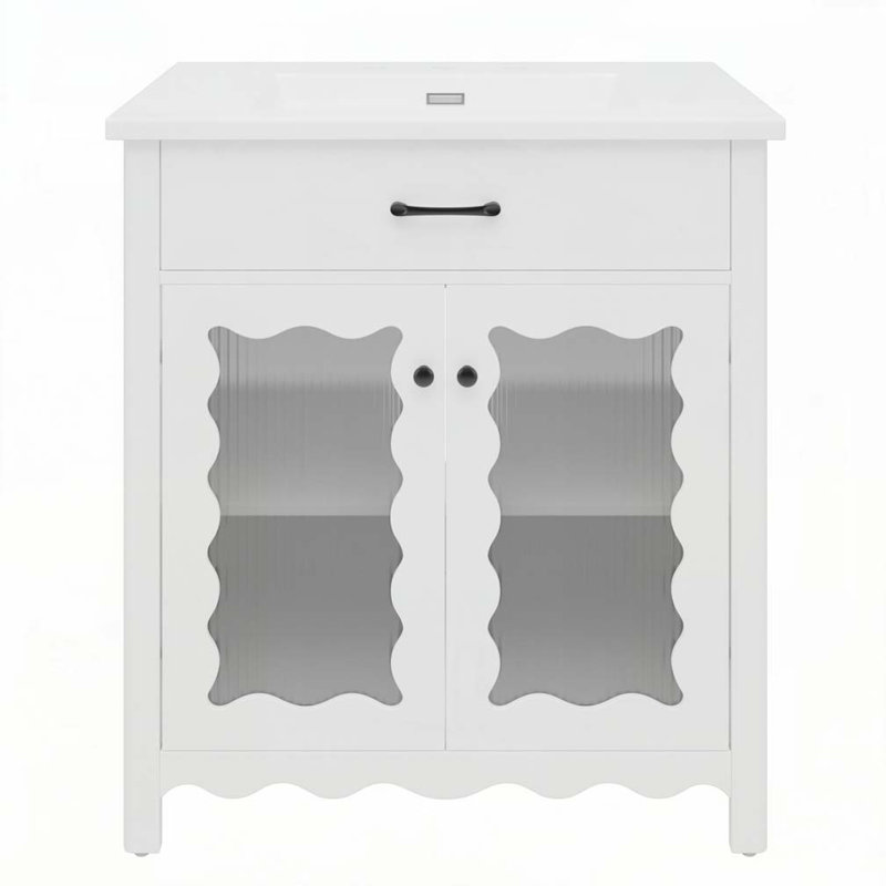 Meuble-lavabo 31 po avec verre trempé, Blanc