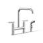 Kohler Purist® Two Handle Deck-Mounted Bridge Kitchen Sink Faucet with Pull Out Side Sprayer-6671593
