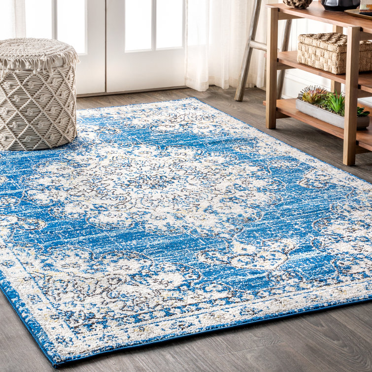 Lathan Bohemian FLAIR Boho Vintage Medallion Blue/Cream Rug