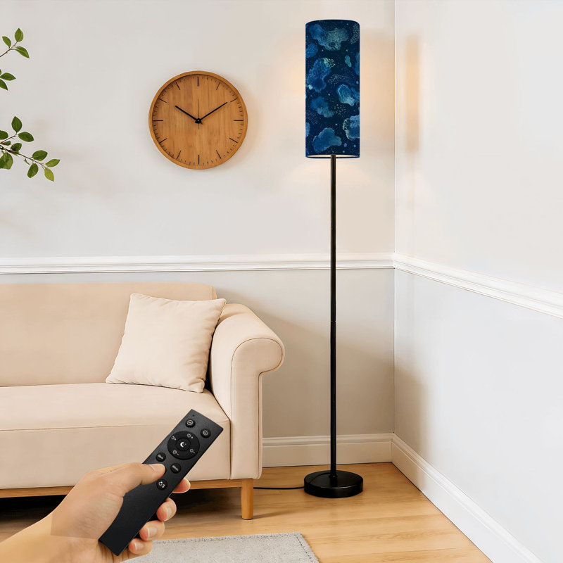 PeeNoke 68.5" Standing Floor Lamp Dirty blue navy Gruge seamless Watercolor endless repeat backdrop tye Dimmable Metal Pole Lamp with Linen Lampshade LED Bulb Included