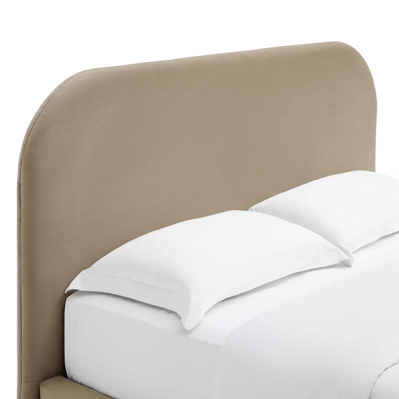 Keynote Upholstered Fabric Curved Platform Bed, Taupe, Full