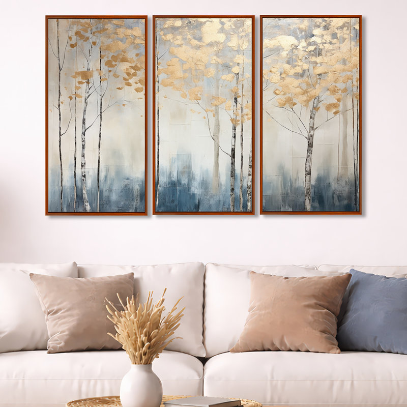 Cronk - ensemble d'art mural forêt, H 32 po x l 48 po x P 1 po, Cadre flottant brun