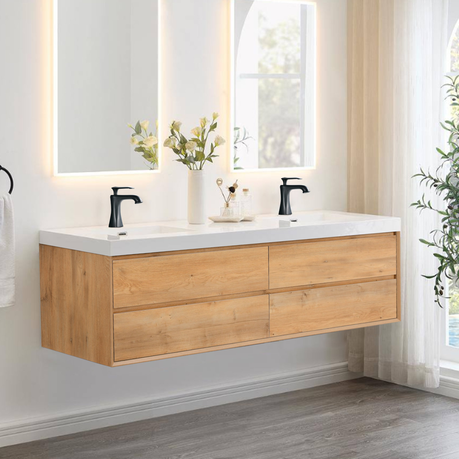 Ebern Designs 72 Inch Wall Mounted Double Sink Bathroom Vanity With ...