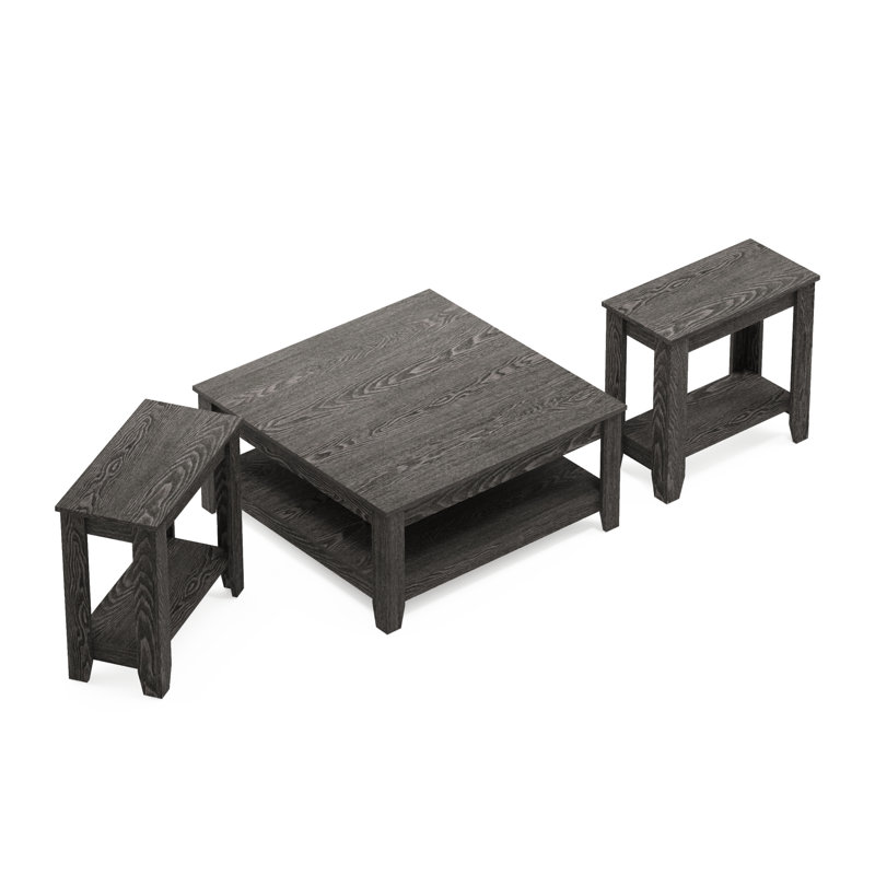 Weddel Basilico Modern Farmhouse 3 Piece Living Room Table Set, Dark Gray
