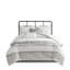 6 literie en coton double. Blanc et gris. Rayures verticales et horizontales texturées. . Oreillers décoratifs de jupe de lit. Édredon double facile d'entretien. Blanc / gris Motif à rayures. Rempli. Oreillers inclus.-120478228
