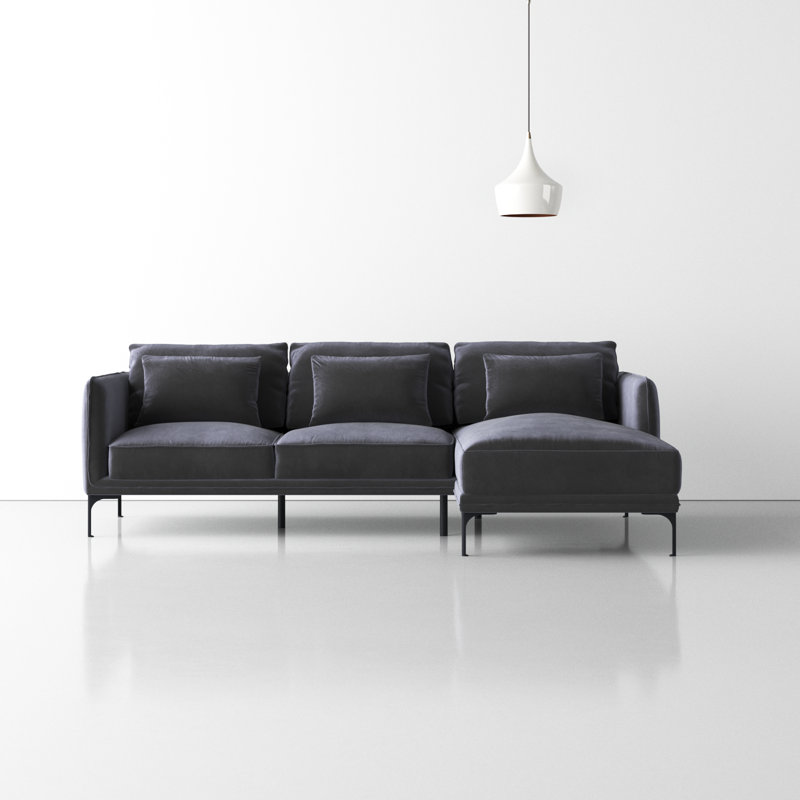 Rae 2-Piece Upholstered Sectional with Chaise, Gray Velvet, Right Hand Facing