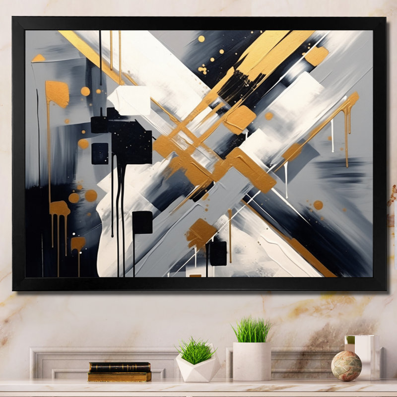 Noir et doré profondeur coin III, H 16 po x l 32 po x P 1 po, Cadre simple noir