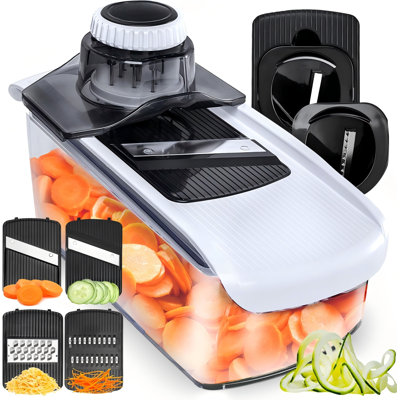 This Multi-Functional Kitchen Cutting Tool Can Slice, Shred, And Make Spiral Vegetables. It Is Suitable For Fruits, Vegetables, And Cheese. It Comes With Safety Gloves And Is Both Practical And Thoughtful.
