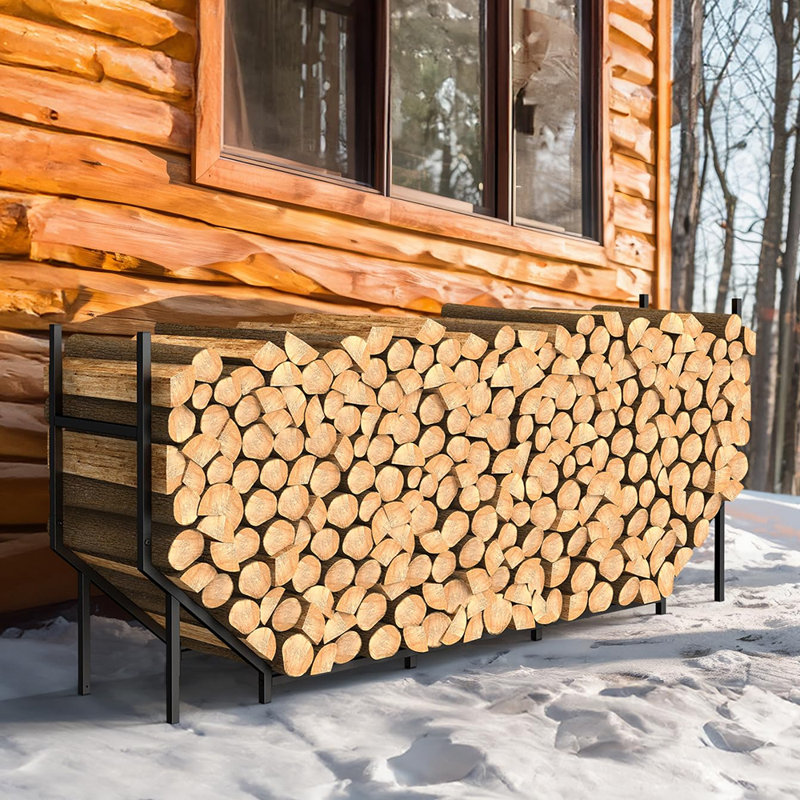 5.9 ft Heavy Duty Metal Firewood Rack, Adjustable Log Stacker with Widened Base, Indoor Outdoor Fireplace Wood Storage Holder for Deck Patio, Black