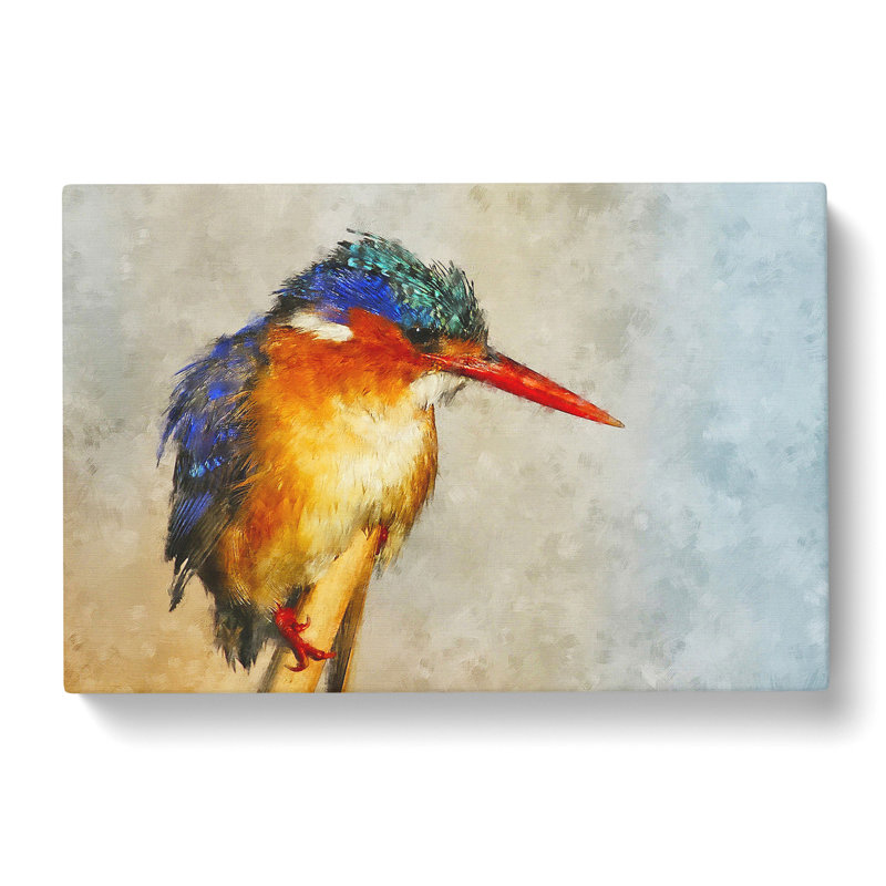 Exquisite Kingfisher Bird - Wrapped Canvas Painting, 35cm H x 50cm W x 3cm D