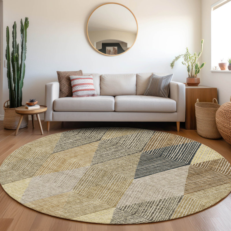 Premium Machine Washable Prisco Mocha Rug, Round 8'