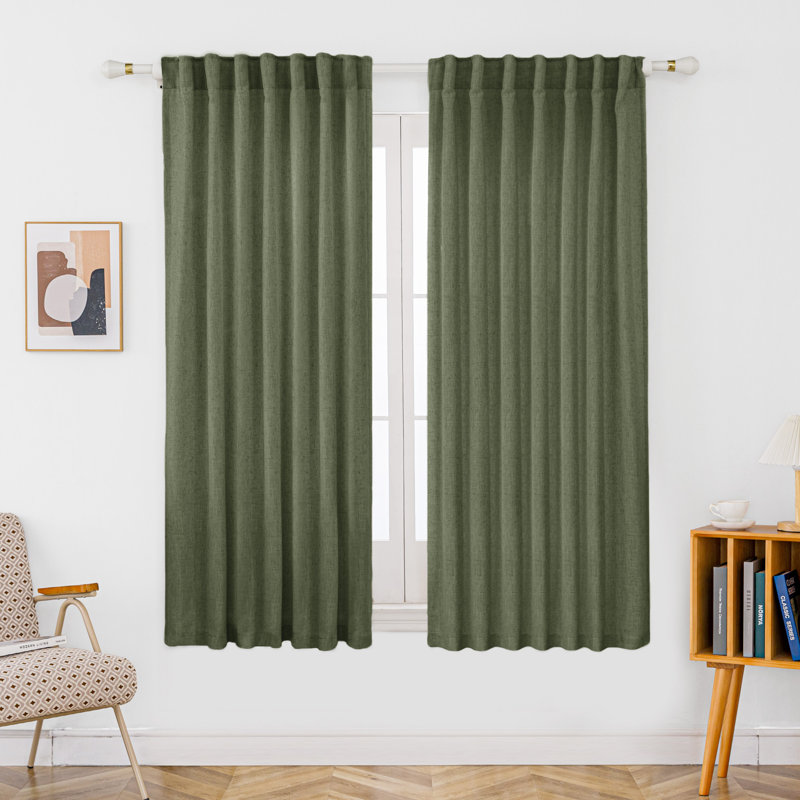 Toyoko Linen Blend Semi-Sheer Back Tab Curtains, 52" W x 63" L, Olive Green