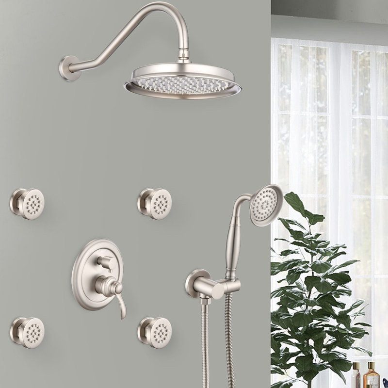 Shower Fixture - Single Handle, Powerful Experience Bathroom Faucet 2 Heads, Soft Rubber Holes, Brushed Nickel