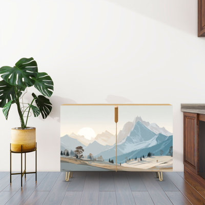 Sideboard Buffet Cabinet with Storage Kids Mountain nursery vintage color Mountain forest kids with 2 Doors for Living Room and Kitchen