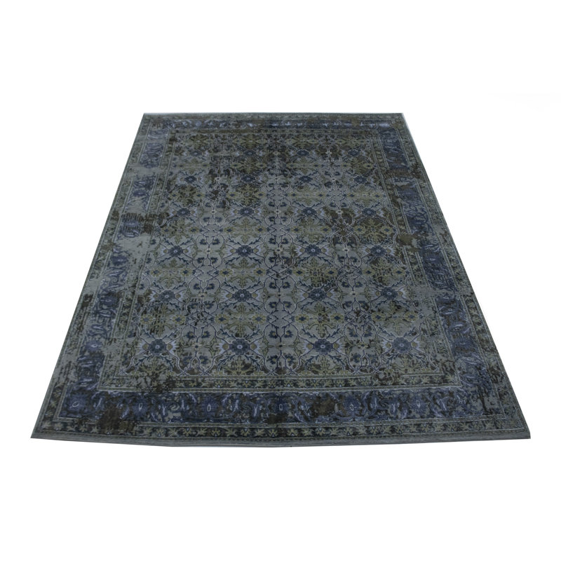 Tapis unique en laine noué à la main style moderne des années 2010 de 7 pi 8 po x 10 pi gris Ovellette