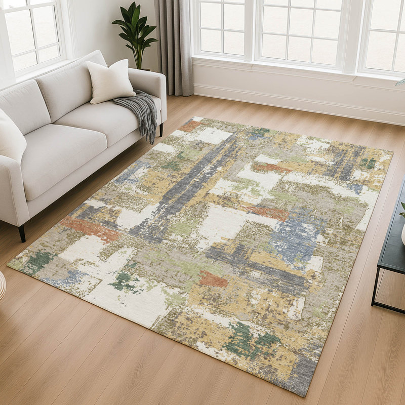 Premium Machine Washable Mayfield AMF2212 abstract Rug, Ivory, 2'6" x 3'10"