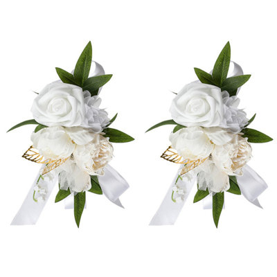 Set Of 2 Bridal Wedding Exquisite Brooch Corsage Decoration Pink Silk Roses Wedding Bride And Groom Artificial Flowers,W