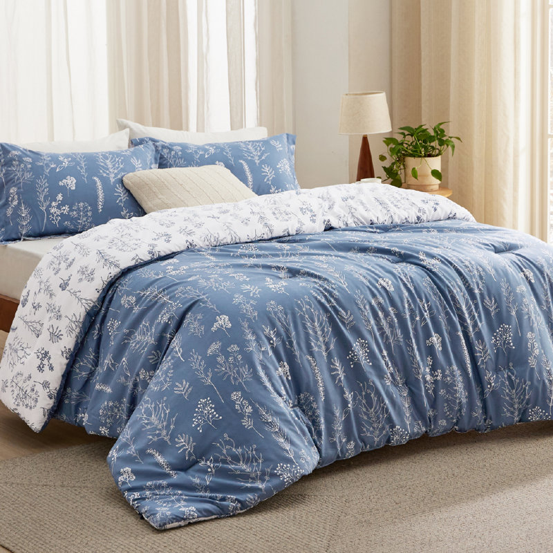 Best Seller Bedsure Comforter Set Reversible Cute Floral Bedding, 89GSM, Infinity Blue, Twin