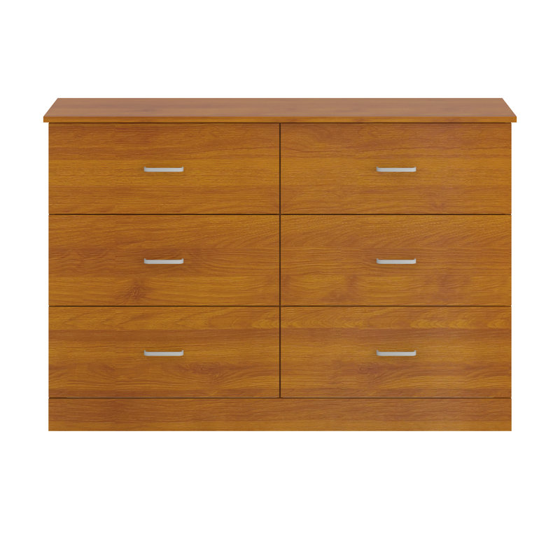 Allyannah 47" W 6-Drawer Double Dresser with Interlocking Drawers, Amber Walnut