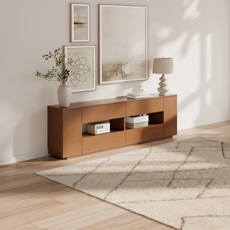 71"  TV Stand Media Console with Multi Storage Drawers & Open Cubbies for 45-70 Inch TVs, Brown