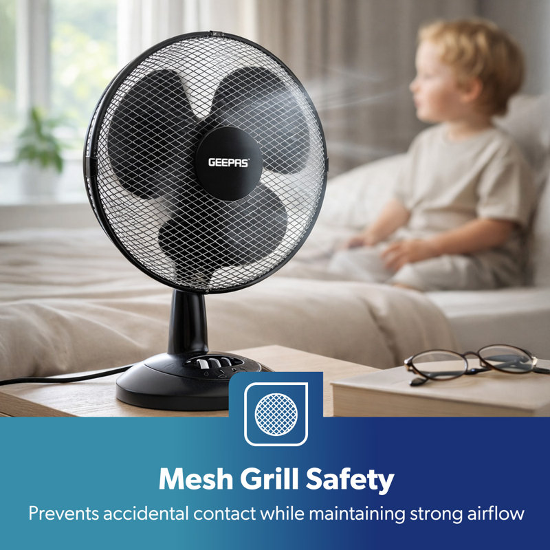 GEEPAS 12" Table Fan | Electric Portable Worktop Desk Fan with 3 Speeds 3 Blades, Adjustable Tilt Wide Angled Oscillation | Powerful Cooling Airflow for Home Office | 1 Year Warranty, 35W