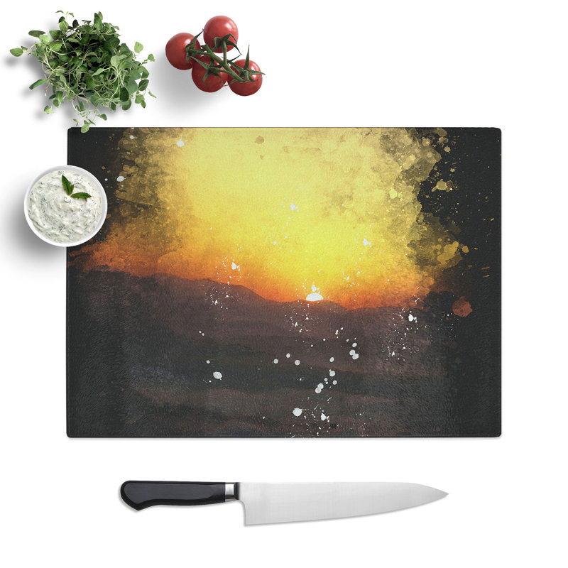 Tempered Glass Indian Sunrise Chopping Board, 28.5 cm x 39 cm