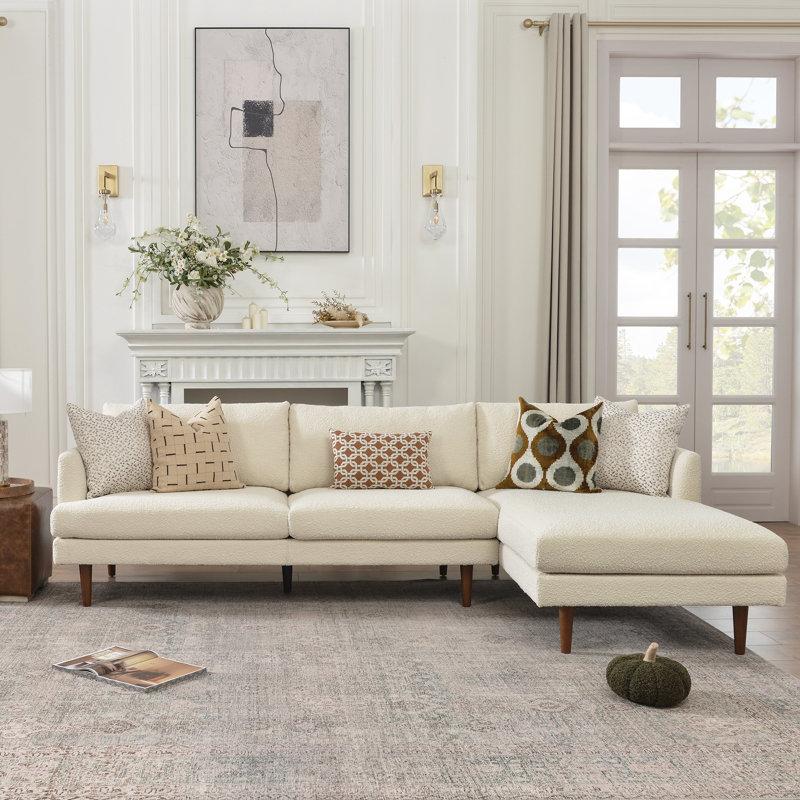 Miller Polyester Blend Sectional, Right Hand Facing, Cream Polyester Blend