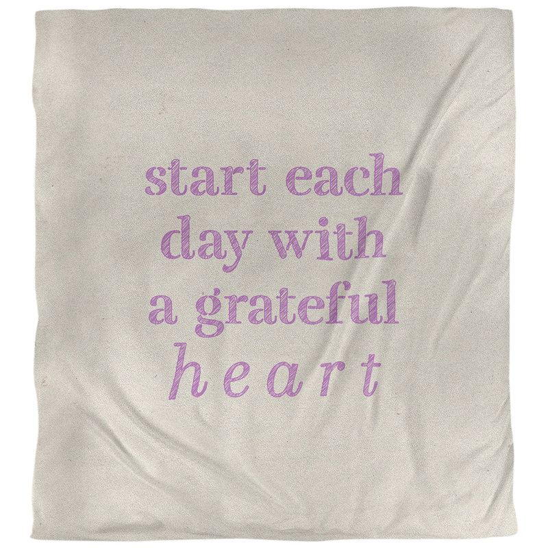 Housse de couette simple à citation gratitude, Housse de couette pour très grand lit, Blanc / violet