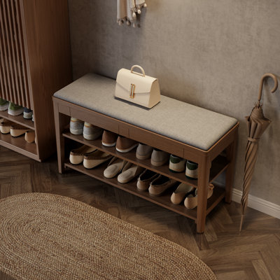2-Tier Solid Wood Entryway Benches with Drawers & Padded Cushions – Cozy Shoe Storage