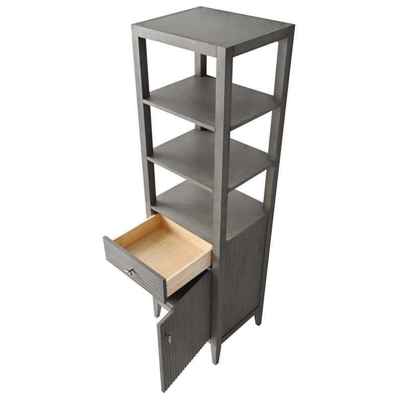 Grande armoire de rangement à linge de salle de bain 72 po avec 3 tablettes ouvertes, Gris flottant linéaire, Noir mat