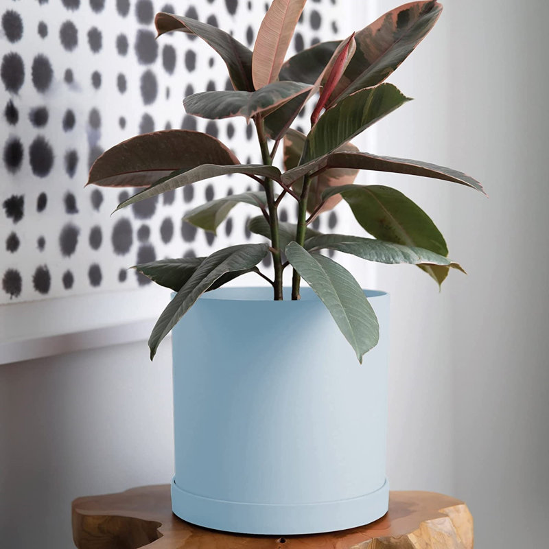 Modern Plastic Indoor/Outdoor Round Planter with Saucer, 5.125" H x 7" W x 7" D, Blue