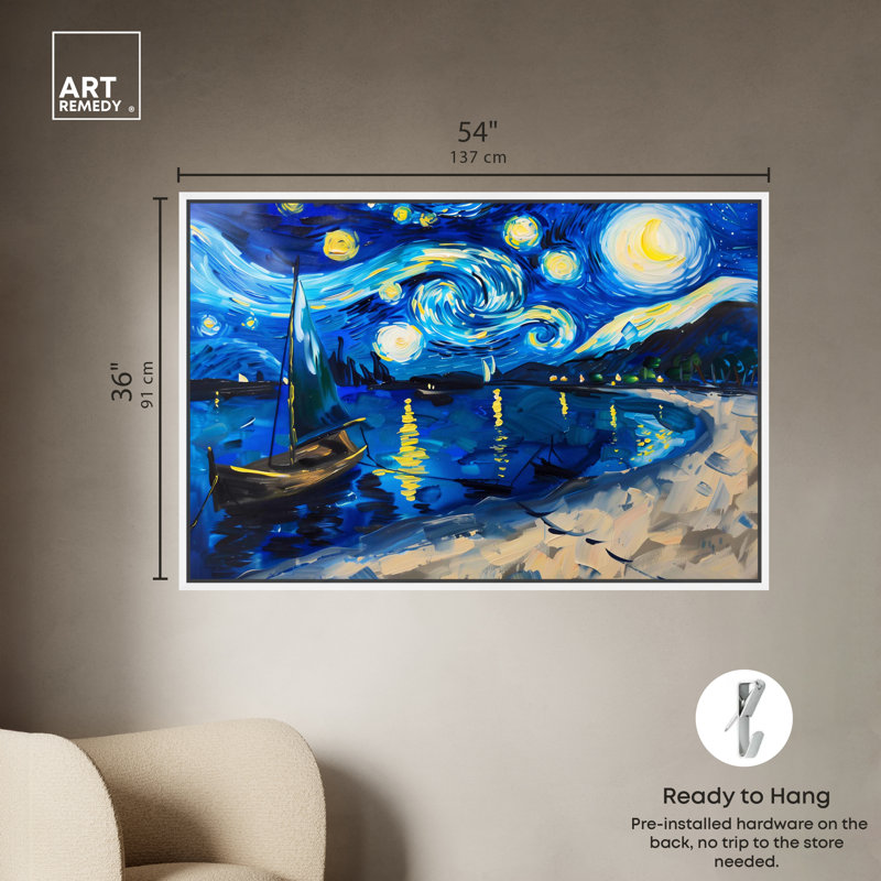 Vincent Van Gogh Inspired Blue and Yellow Canvas Landscape Print