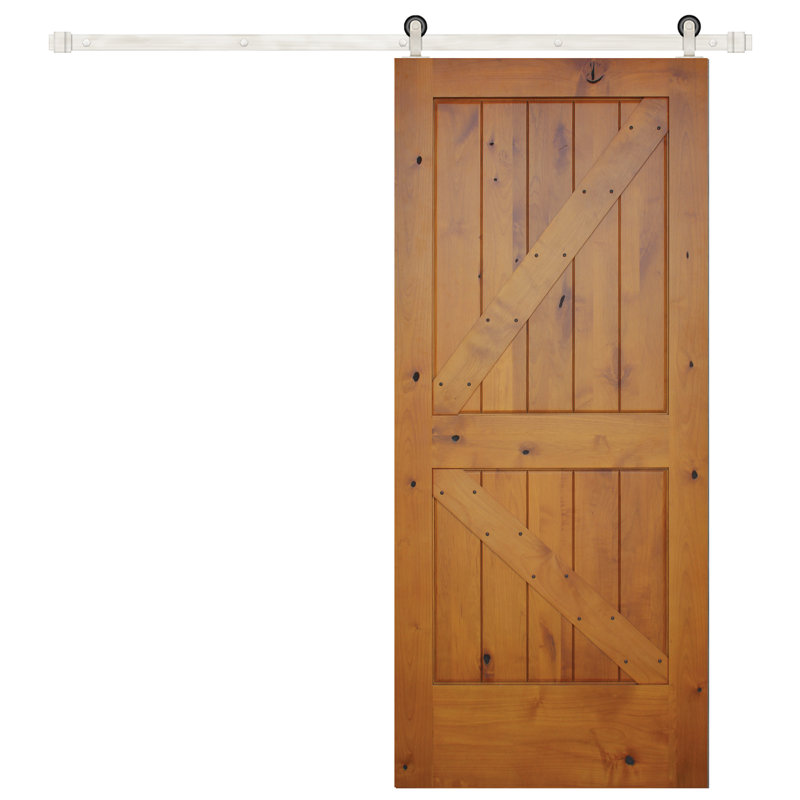 Porte de grange à finition en bois à panneau avec ensemble de quincaillerie d’installation