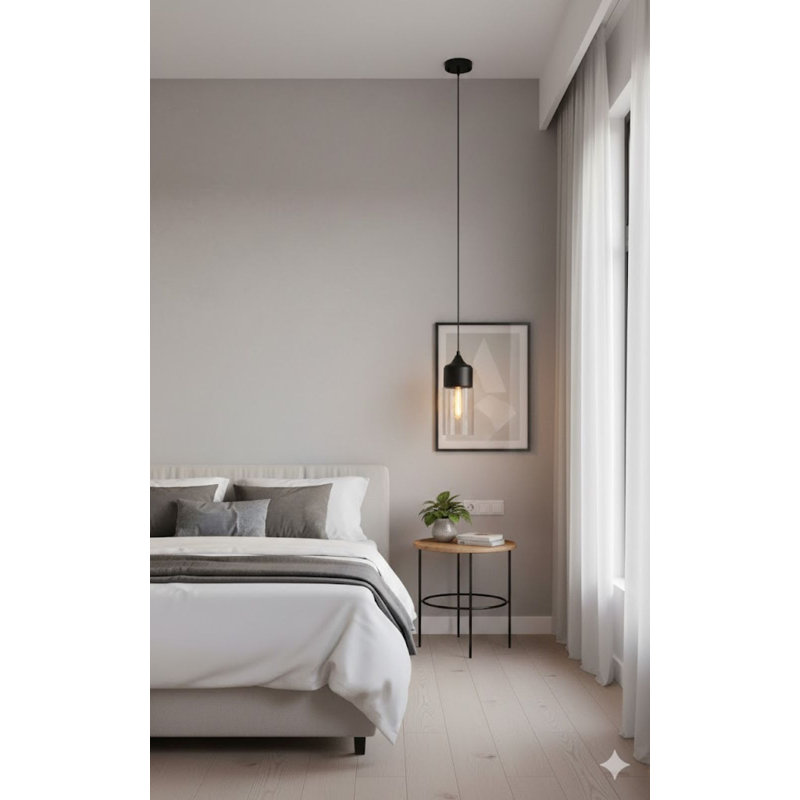 Modern 1 Light Glass Shade Pendant, Black