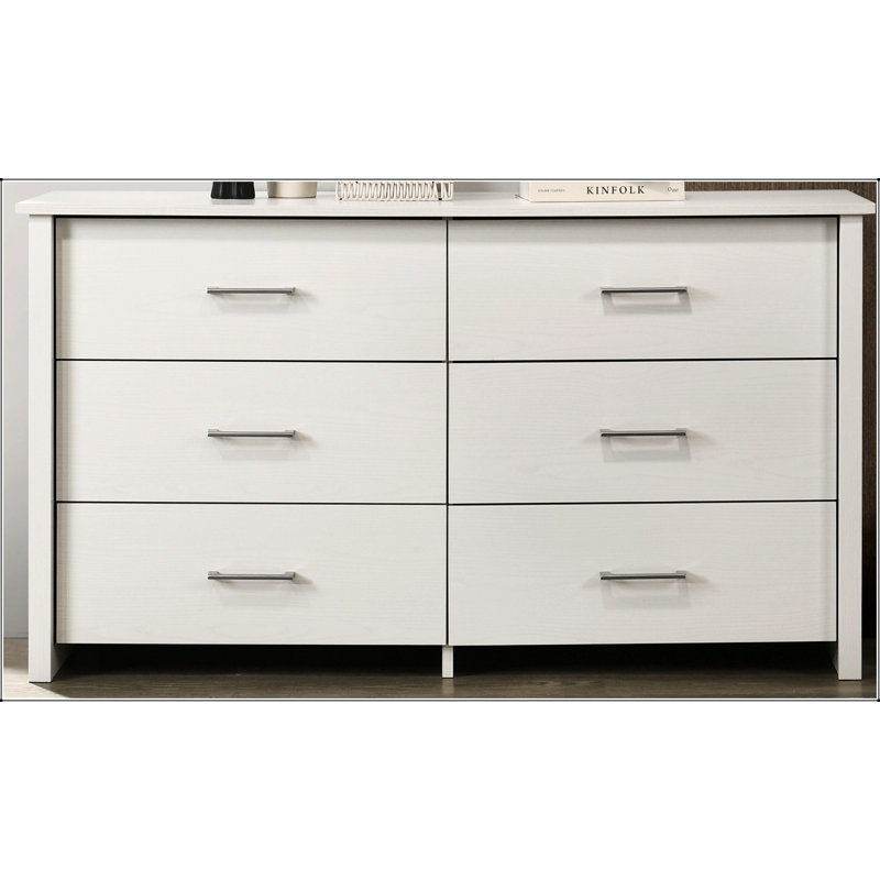 Commode 6 tiroirs Celeste, Blanc / argenté