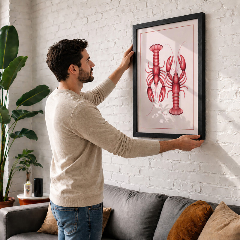 Lobster Study Botanical - Framed Print, A4 - 29.7 x 21.0 cm, White